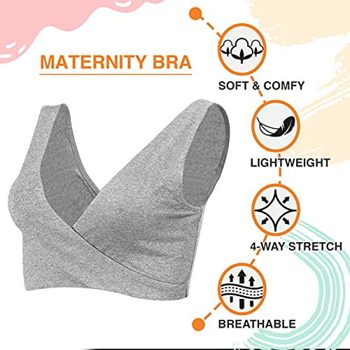 Lamaze Womens Cotton Spandex Sleep For Nursing And Maternity Full Coverage Bra, Heather Grey, Large Us #TOP3