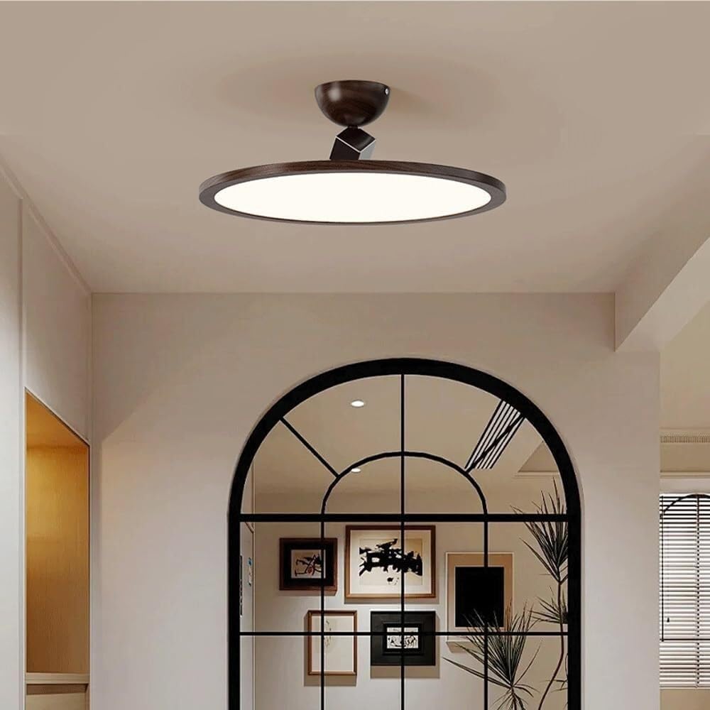 LED Close to Ceiling Light, Round Shape Flush Mount Ceiling Lighting Fixture, Walnut Wood Grain Color Metal Light, Minimalist Kitchen Light Fixtures for Bedroom, Entryway, Laundry Room