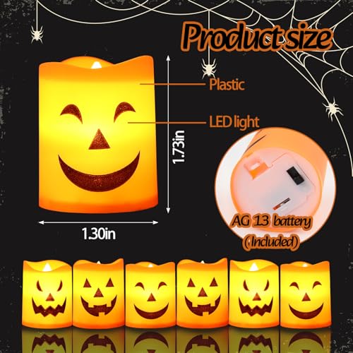 Image of 6PCS Halloween Tea Light for Indoor Home Decoration, Mini Flameless Jack-o'-Lantern Candle for Party Supplies, Gifts, Bedroom Table Spooky Decor
