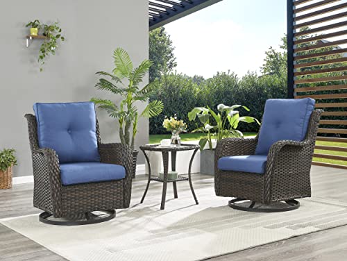 Rilyson Wicker Rocking Chair Swivel Chairs - 2 Piece Rocker Patio Chairs Set Rattan Rocking Chair For Outdoor Porch Deck Garden Backyard (Brown/Blue) #TOP6