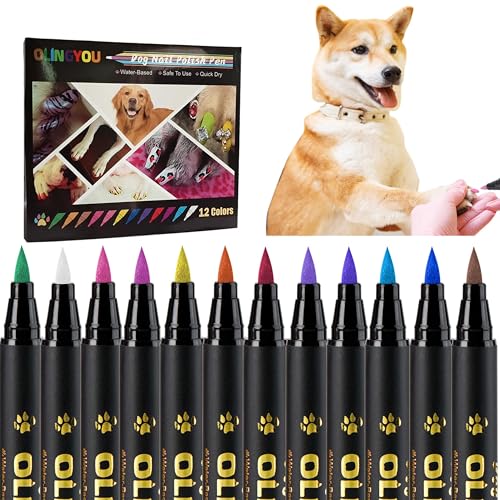 OLINGYOU Dog Nail Polish Dog Nail Polish Pens Quick Dry-12 Colors Pet Nail Polish Set for Dogs DIY Dogs Puppy Nails Dog Safe Nail Polish Non Toxic Odorless Easy to Applyt