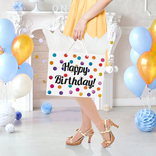 13" Large Happy Birthday Gift Bag With Card And Tissue Papers For Women Men Colorful Dots Design With Handles #TOP5