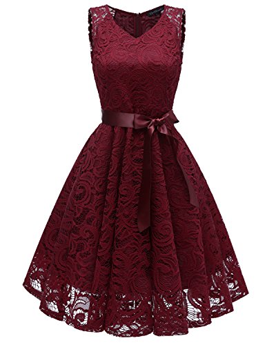 Robe dentelle sans manches asymétrique pour femme chic de cocktail