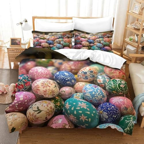 Housse de couette motif œufs de Pâques imprimé 3D microfibre 3 pièces - 3