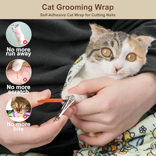 Image of 35.5 inch Extra Large Cat Grooming Wrap - Anti-Escape Cat Wrap for Cutting Nails, Brushing & Medication - Soft, Comfortable, Reusable, Self-Adhering, Holds Cats Up to 22lbs (Cow Corn)