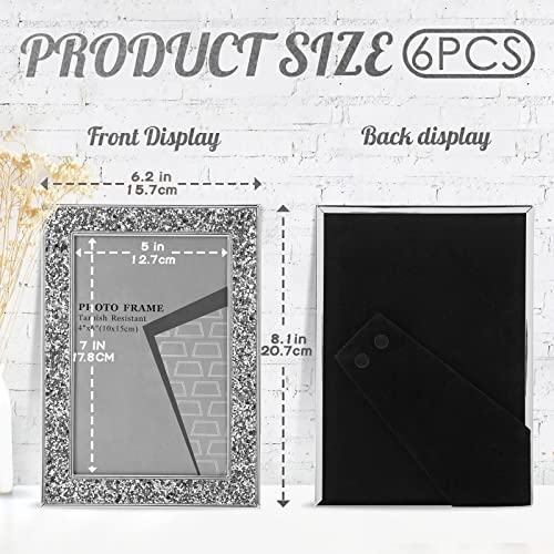 Kathfly 6 Pcs 5 X 7 Inch Glitter Picture Frames, Sliver Glitter Photo Frame For Tabletop Or Wall Crushed Diamond Wedding Glass Photo Frame Picture Frame Horizontally Or Vertically For Home Display #TOP1