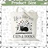 Cute Cat Canvas Tote Bag for Women, Life Is Better with Books Print, Reusable Shopping Bag, Foldable Cat Cotton Canvas Bag for Cats Lovers Bookworms Shopping Work Travel Bag #3