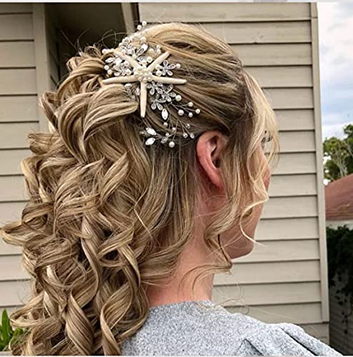 Latious Starfish Bride Wedding Hair Comb Flower Bridal Side Comb Rhinestone Hair Piece Hair Accessorie For Women And Girls #TOP2