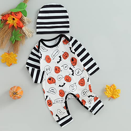 Unisex Baby Halloween Costumes My First Halloween Pumpkin Jumpsuit Onesie Long Sleeve Romper Hat Fall Winter Clothes (Cute Pumpkin Romper, 12-18 Months) #TOP2