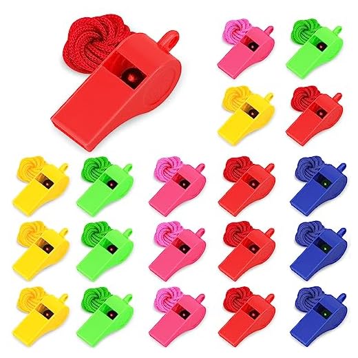 Vicloon Silbatos Plástico, 20pcs Silbatos con Cordón, Unisex, Silbato para Niños, para Entrenadores, Salvavidas, Escuela, Concurso de Grupo, Boda