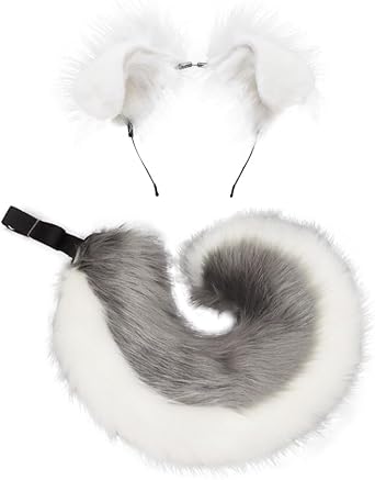 Dog Ears Headband and Tail Set Faux Fur Animal Cosplay Party Costume Accessories