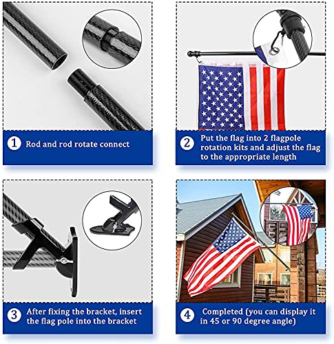 Hible 5 Foot Flag Pole Kit Carbon Fiber Flag Pole For House 4 Sections Adjustable Flag And Poles With New Designed Metal Screw Joint Parts (Black Flag Pole With Holder, 2X3 Ft Embroidered Us Flag) #TOP6