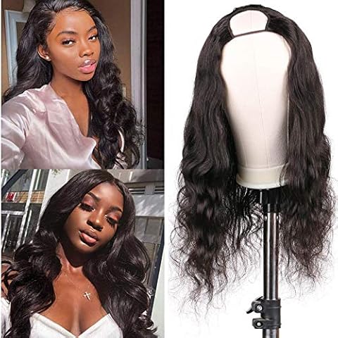 Huarisi U Shape Wig Human Hair None Lace Body Wave Curly Brazilian Hair Wigs for Black Women 20 Inch Wavy Hair Wigs Machine Made Can Make Ponytail Can be Colored Cover