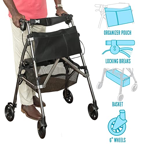 Stander Wonder Rollator Plus, Lightweight Folding Mobility Rolling Walker, EZ Fold-N-Go Rollator for Seniors and Adults, 6-inch Wheels, Locking Brakes, and Padded Seat with Backrest, Cobalt Blue - Thumbnail 5