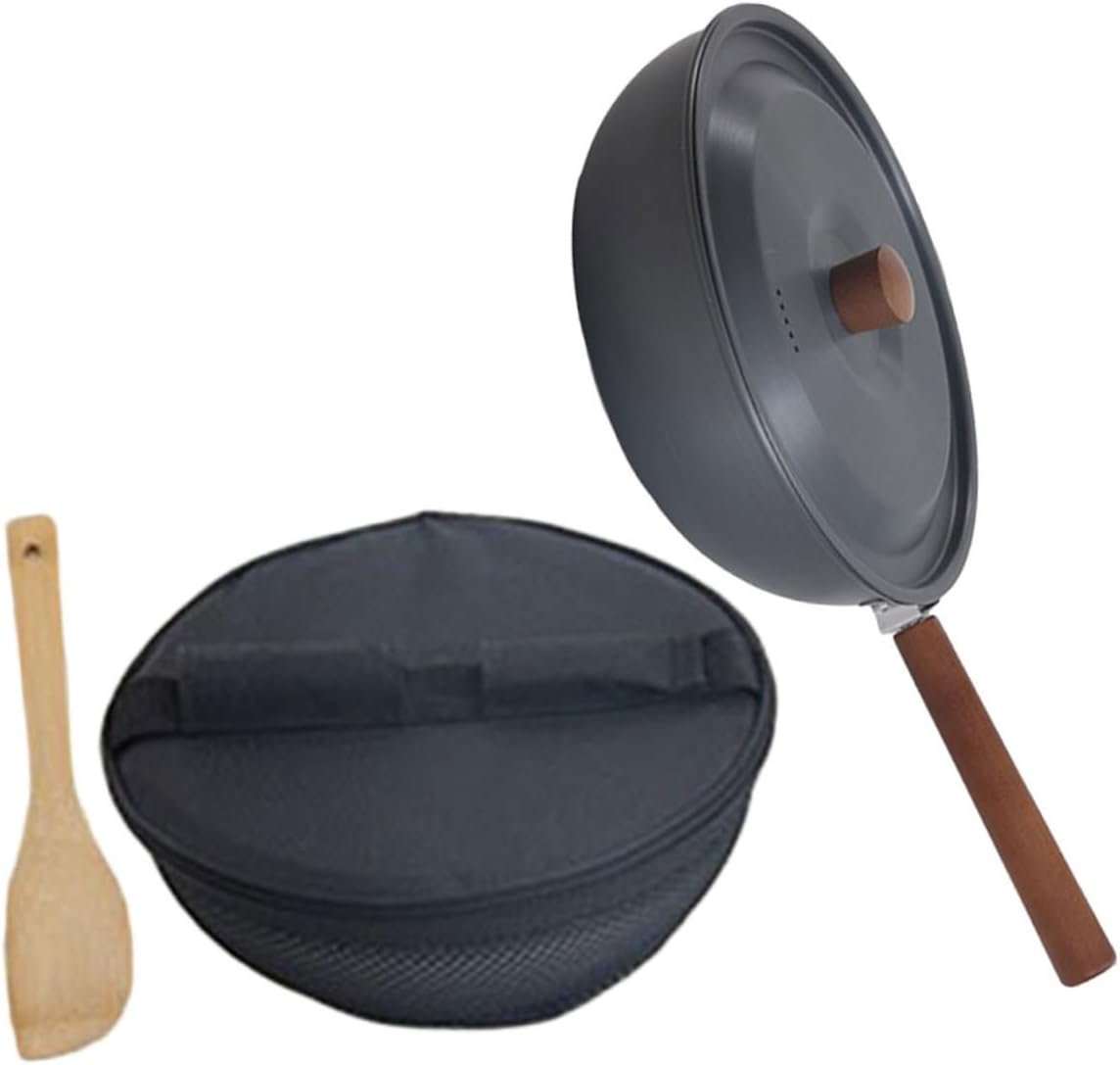 Sosoport 1set Portable Outdoor Cooking Pot Detachable Frying and Boiling Pan for Camping and Picnic Aluminum Alloy Nonstick Coating for Easy Cleanup and Even Heat Distribution