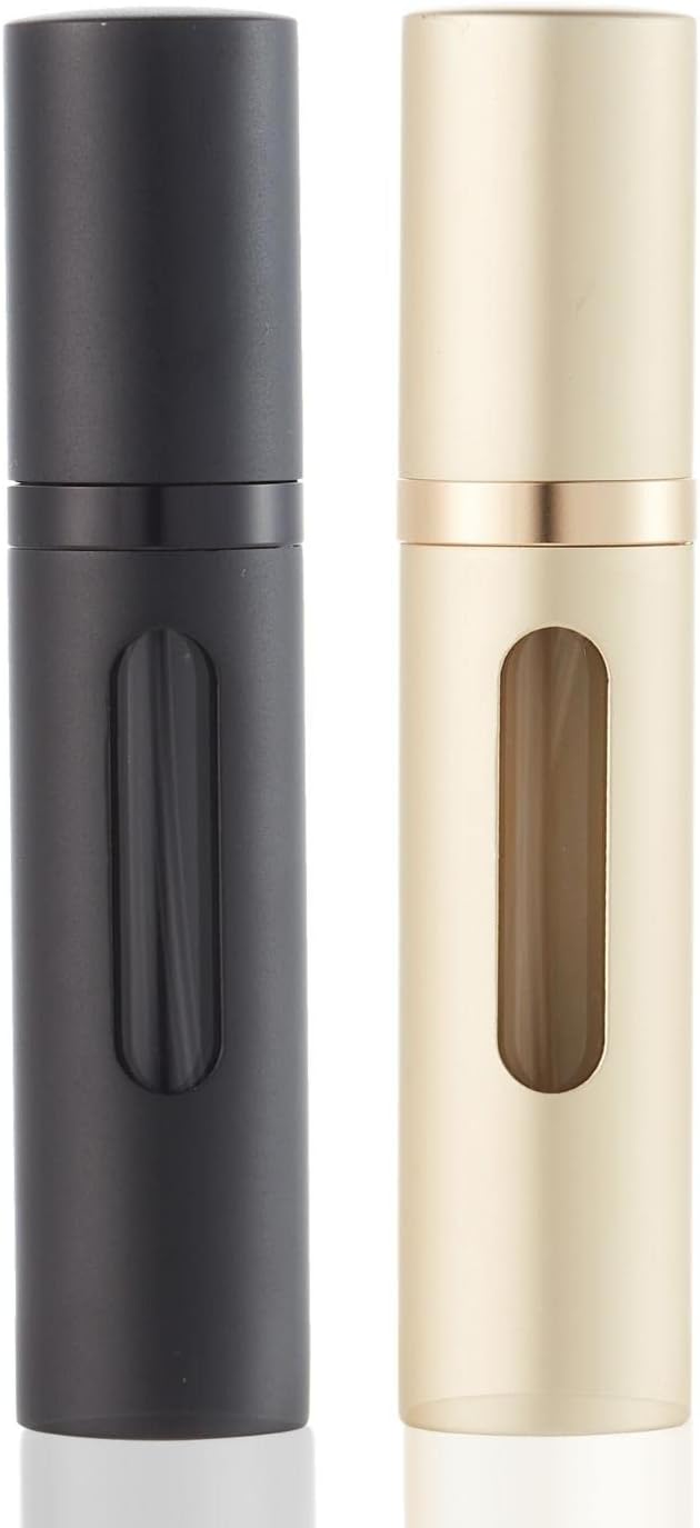 Navulbare parfumverstuiver, mini-parfumverstuiver voor onderweg, lege spuitfles voor parfum, handtas, parfumflessen voor op reis, 5 ml (zwart en goud)
