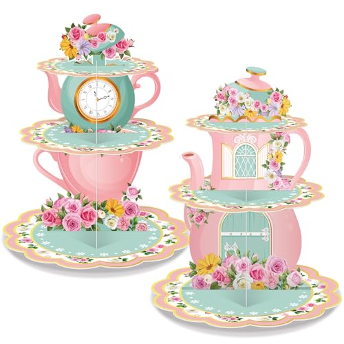 Zopeal 2 Pcs 3 Tier Floral Tea Party Cupcake Stand