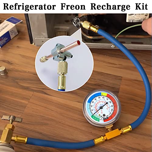 Refrigerator Freon Recharge Kit, R134A Refrigerant Recharge Kit, A/C R134A Refrigerator Freon Recharge Kit, With Bullet Piercing Tap Valve, R134A Self-Sealing Adapter, For Home Ac Refrigerant System #TOP3