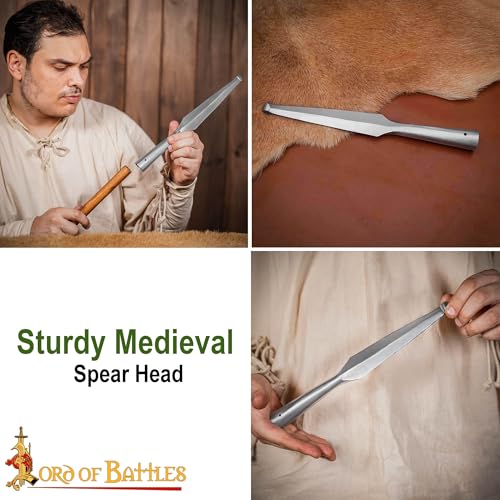 Medieval Spear Head Hand Forged from Carbon Steel Functional Viking Spearhead Combat Battle Ready Armor Hunting Lozenge Throwing Spearhead LARP SCA (12 Inches - Blunt Polish)