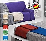 (Morado 220) COLCHA MULTIUSOS OMAR FOULARD ( CAMA O SOFÁ ) COLOR LISO JASPEADO FÁBRICADO ESPAÑA (220_x_250_cm (SOFÁ 3 PLAZAS O CAMA 135), MORADO)