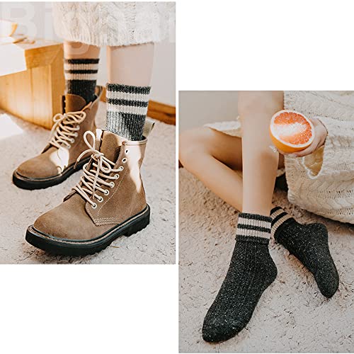 Image of IIG 5 Pairs Women's Vintage Style Thick Wool Warm Winter Crew Socks