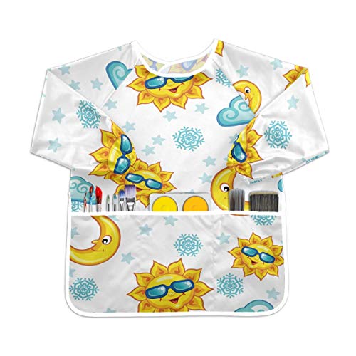 イエローサンムーン幼児の子供のエプロン防水絵画アーティストのよだれかけのスモック、年齢1-6のための子供の芸術のスモック