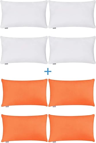 Paquete de 8 fundas de almohada decorativas 100% de algodón, cómodas y sólidas, para Navidad, Halloween, sofá (paquete de 4, color blanco y 4