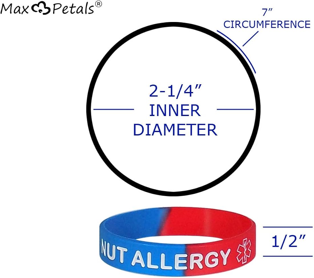 Max Petals NUT Allergy Silicone Wristbands - Blue, Orange, Green and Black Kid's Sizes (4 Pack) - Image 3