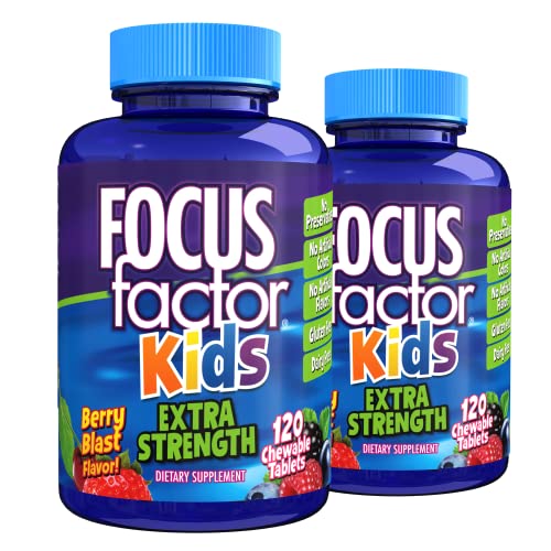 Focus Factor Kids Extra Strength Daily Chewable for Brain Health Support, 120 Count – Vitamins for Kids - Quality Formula – Gluten & Dairy Free Supplements for Children (2 Pack)