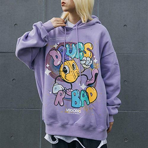 Maener Long Sleeve Oversized Hoodie Trendy Hip Hop Pullover Tops Hooded Sweatshirt for Men and Women(Purple)