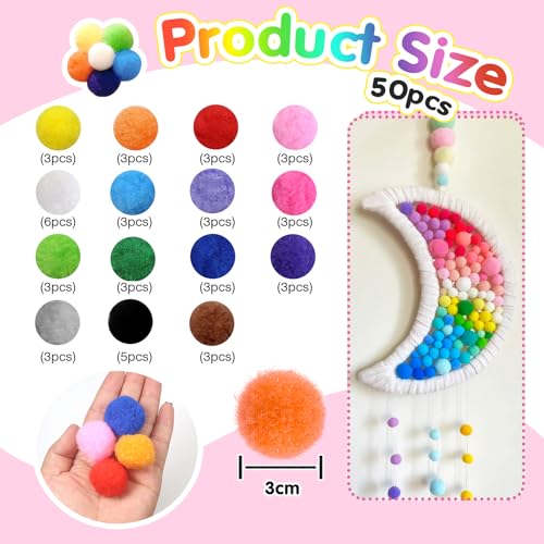 TOAOB 50pcs Craft Pompoms Loisirs Creatifs Multicolore 3 cm Gros Pompons Artisanale Moelleux pour Bricolage Fournitures Décorations Couture Guirlandes Franges Projets et Artisanat – vue 2