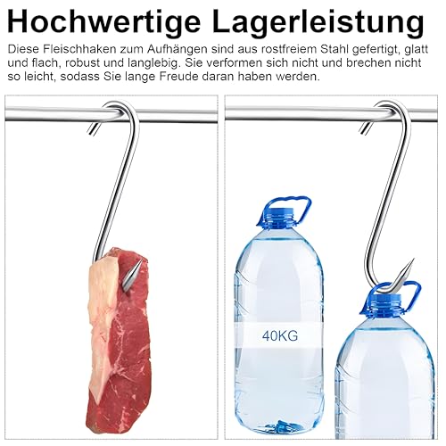 50 kg Belastbar - Fleischerhaken Edelstahl mit Spitze, 10 Stück Fleischhaken - 18cm | Ø 6mm - S Haken Edelstahl, Fleischereibedarf Räucherhaken für Forellen, Räucherhaken, Hängehaken, Metzgerhaken