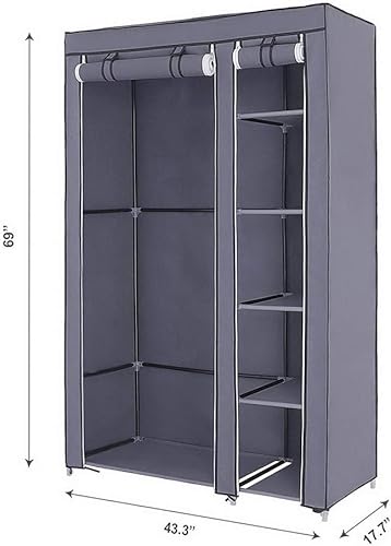 Miniatura 2 de Volowoo Armario portátil de 67 pulgadas con estantes y funda para colgar ropa, tela no tejida, rápido y fácil de montar (marrón oscuro)