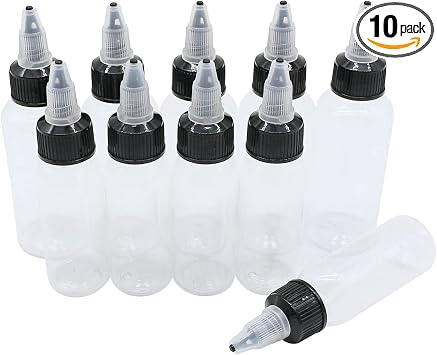 HuoHuo PET Plastic Extruded Liquid Bottle squeeze dropper dispensing 10 Pcs 1 oz wash Bottle,drip Tattoo Ink,Watercolor Pigment Ink Discharge30ml/60ml