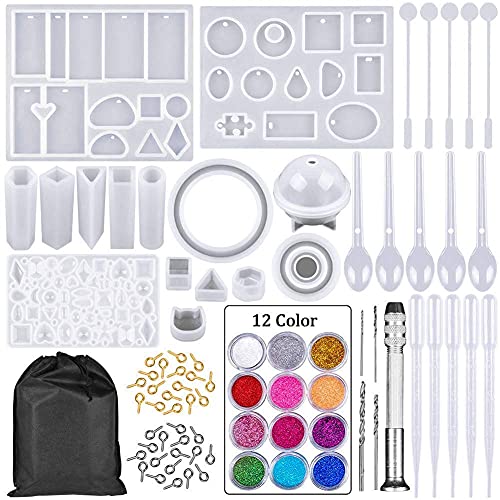HASTHIP® � Resin Casting Mold Kit Resin Art Kit with Moulds Silicone Mold Making Jewelry Pendant Mould Craft DIY Set Mould for Art,Christmas Gifts(94 pcs)
