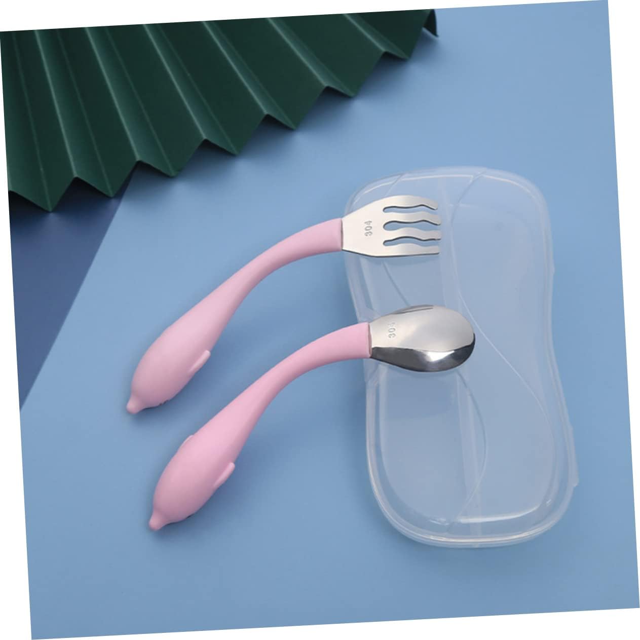 Training Tableware Set Stainless Steel Eating Practice Spoon Fork with Non Slip Soft Handles for Boys