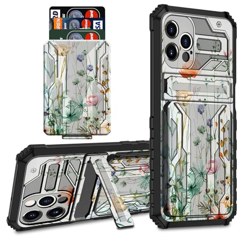CGFGHHUY for iPhone 16 Pro Case Wallet Case with Credit Card Holder & Kickstand Dual Layer Hard PC Soft TPU Protective Cover for iPhone 16 Pro 6.3 inch 2024 - Beautiful Flowers