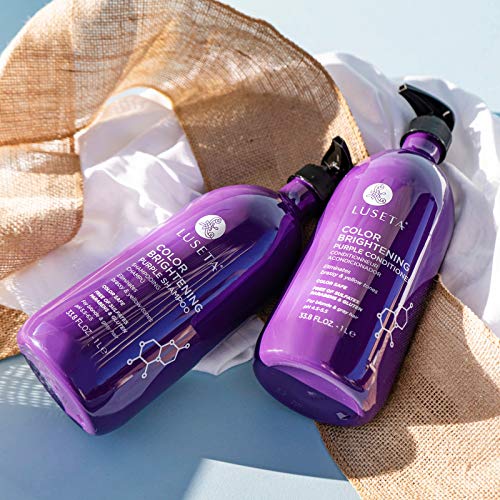 Image of L LUSETA Color Brightening Purple Shampoo and Conditioner Set for Blonde and Gray Hair, Infused with Cocos Nucifera Oil to Help Nourish, Moisturize and Condition Hair, 2x33.8oz