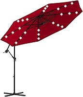 Vista 10 de Tangkula Sombrilla solar de 10 pies para patio al aire libre con luz LED, sombrilla de mercado con cubierta colgante y base cruzada (beige)