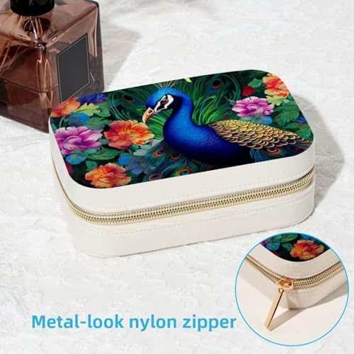 Boîte à bijoux de voyage paon coffret portable bagues colliers