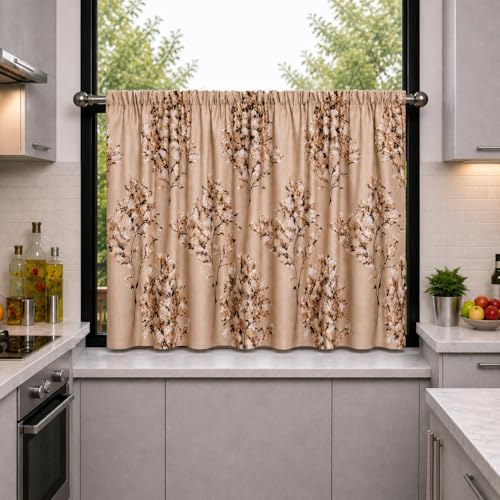 Image of Premium Light Filtering Valance Printed Rod Pocket Curtain (Half Window - 3ft Brown)