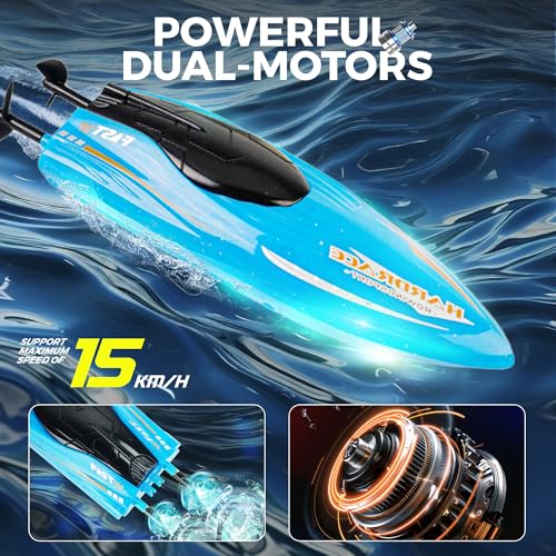 image for BEZGAR RC Boat, 8 inch Mini Stunt Remote Control Boat for Kids, 15 KPH