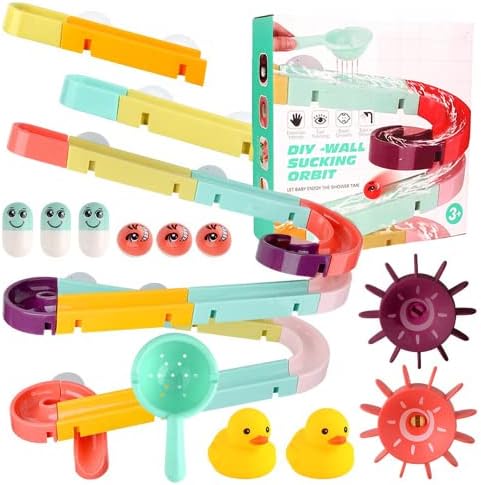 HBJCSG Bath Toys Water Balls Tracks for Kids Toddlers Bath Wall Toy Waterfall Fill Spin Multicolor DIY Take Apart Set Shower Gift for Children (44PCS)