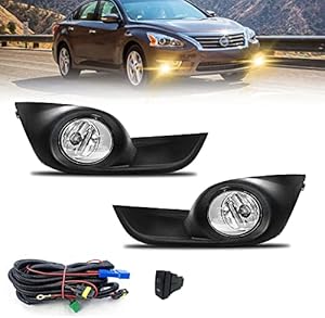 Fog Lights Compatible with 2013 2014 2015 Nissan Altima Sendan, Fog Lamps with H11 12V 35W bulbs, Switch and Wring Set (Clear Lens)