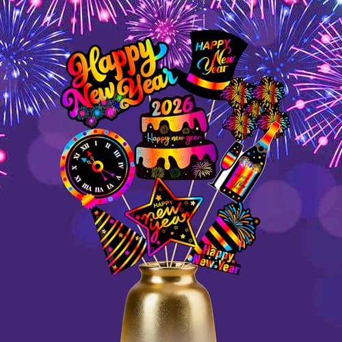New Year's Eve Centerpiece Sticks Happy New Year Party Supplies Colorful New Year Theme Table Toppers 20PCS Hello 2026 New Years Centerpieces for Cheers to 2026 Party Decor
