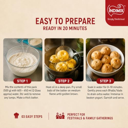 Image of INDIMIX Ready-to-Cook Dahi Bhalla Mix | Instant & Fluffy, No Preservatives, Premium Urad Dal, 500g