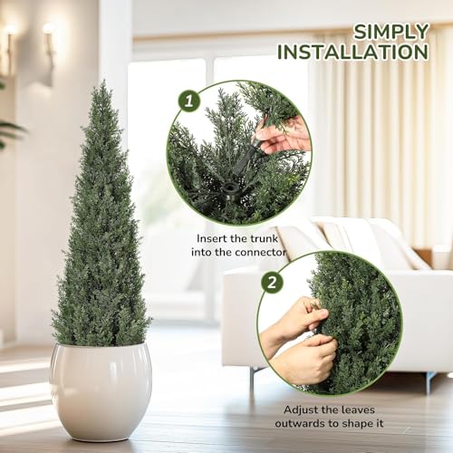 人工観葉植物 コニファー 2個セット 約120cm フェイクグリーン 鉢付き サイプレス トピアリー UV対策 屋外 室内 玄関 ベランダ 庭 オフィス リビング 水やり不要 [2]