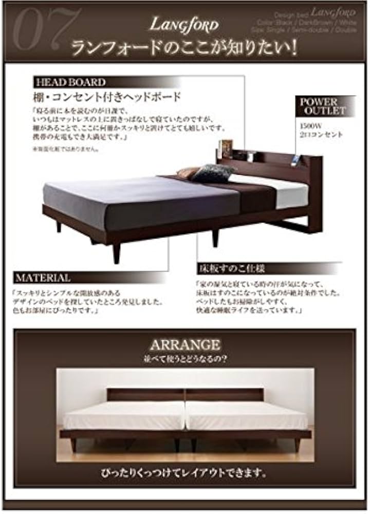 Amazon｜ベッド シングル[Langford][フレームのみ]ブラック 棚