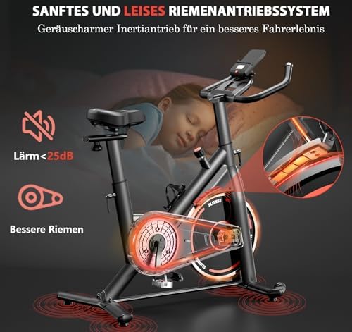Bild 3 - Heimtrainer Fahrrad mit App, Leises Hometrainer mit Verbessertem LCD-Monitor, Ergometer Spinning Bike Indoor mit Verstellbarem Widerstand, Fitnessbike bis 160KG für Kardio-Training zu Hause