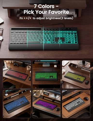 SABLUTE Wired Large Print Backlit Keyboard with Wrist Rest, K31PRO - 4